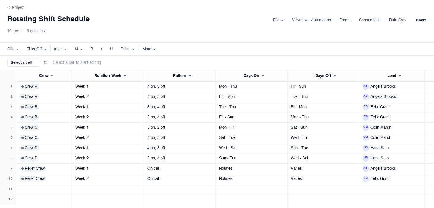 Rotating Shift Schedule: work schedule template screenshot